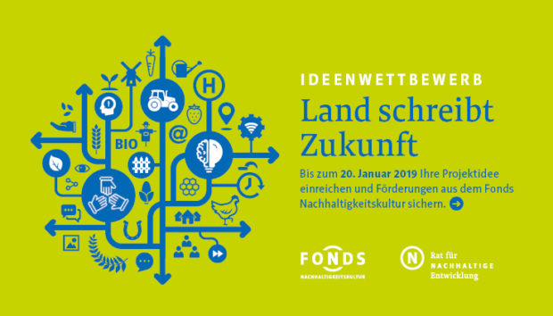 Keyvisual zum Wettbewerb "Land schreibt Zukunft" des Fonds Nachhaltigkeitskultur