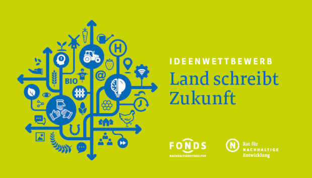 keyvisual zum Ideenwettbewerb "Land schreibt Zukunft" des Fonds Nachhaltigkietskultur des Rates für Nachhaltige Entwicklung